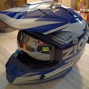 Blue and White Z1R Motorcycle Helmet